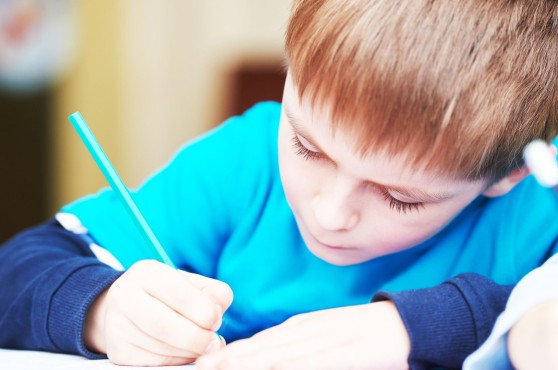 Niño estudiando concentrado